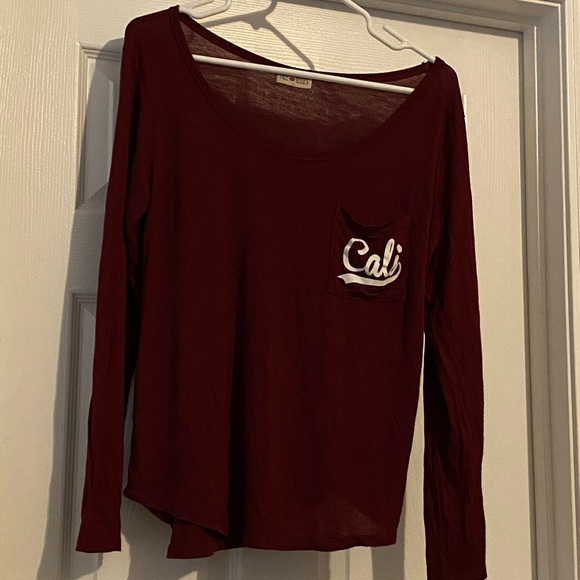 Free Kisses Tops - Free Kisses Burgundy Scoop Neck Long-Sleeve Top with 'Cali' Pocket